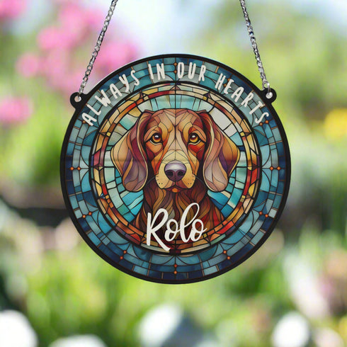 Dachshund Red Memorial Stained Glass Effect Suncatcher